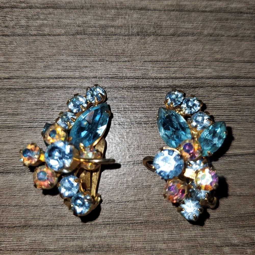 Elegant Juliana Blue and Gold Crystal Earrings